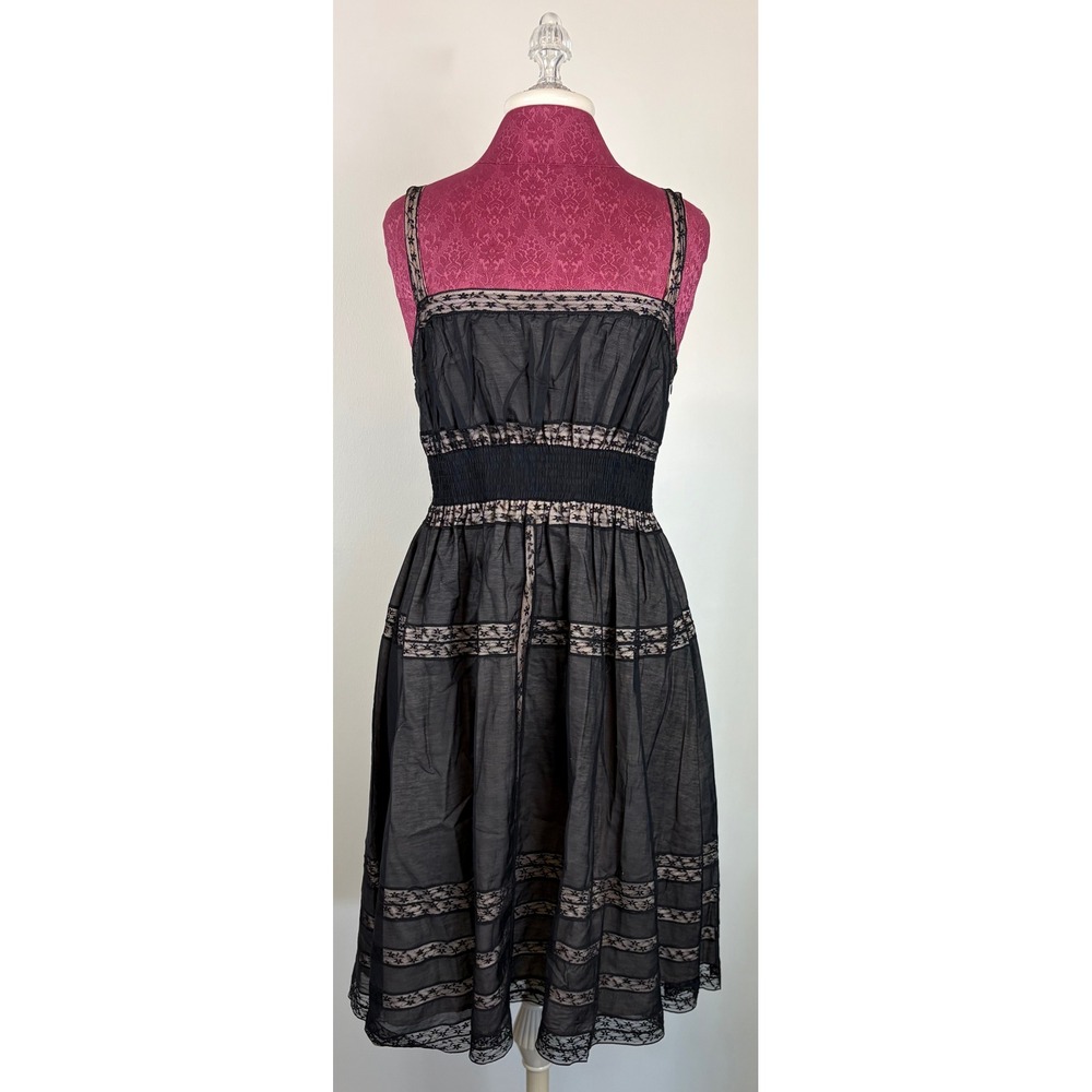Mango Suit Silk Blend Lace Midi Dress 8 Black Smocked Whimsigoth Romantic Tiered
